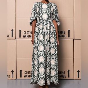 AGUA BY AGUA BENDITA Colombian Tropical Green & Ivory Botanical Raquel Dress